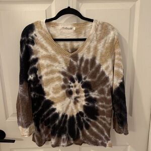 Lulu B Tie Dye Women's Sweater sz S Top Brown White Beige  Roll Wrist‎